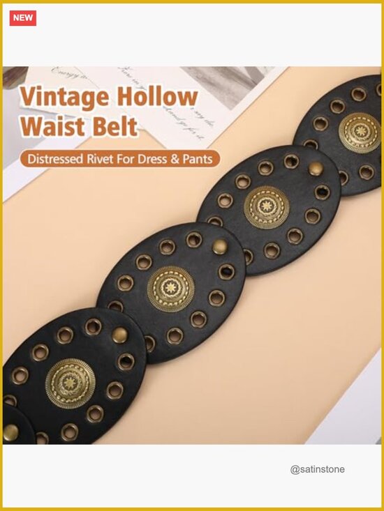 Wide Faux Leather Disc Belt with Interlinked Rivet Discs for Dresses main image 7